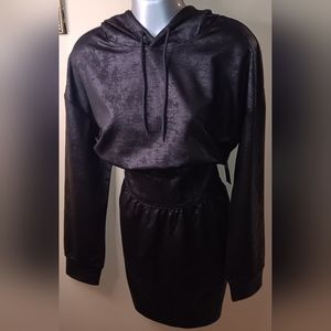 2/$50 New York & Company Black Hooded Activewear Long Sleeve Dress, Size L